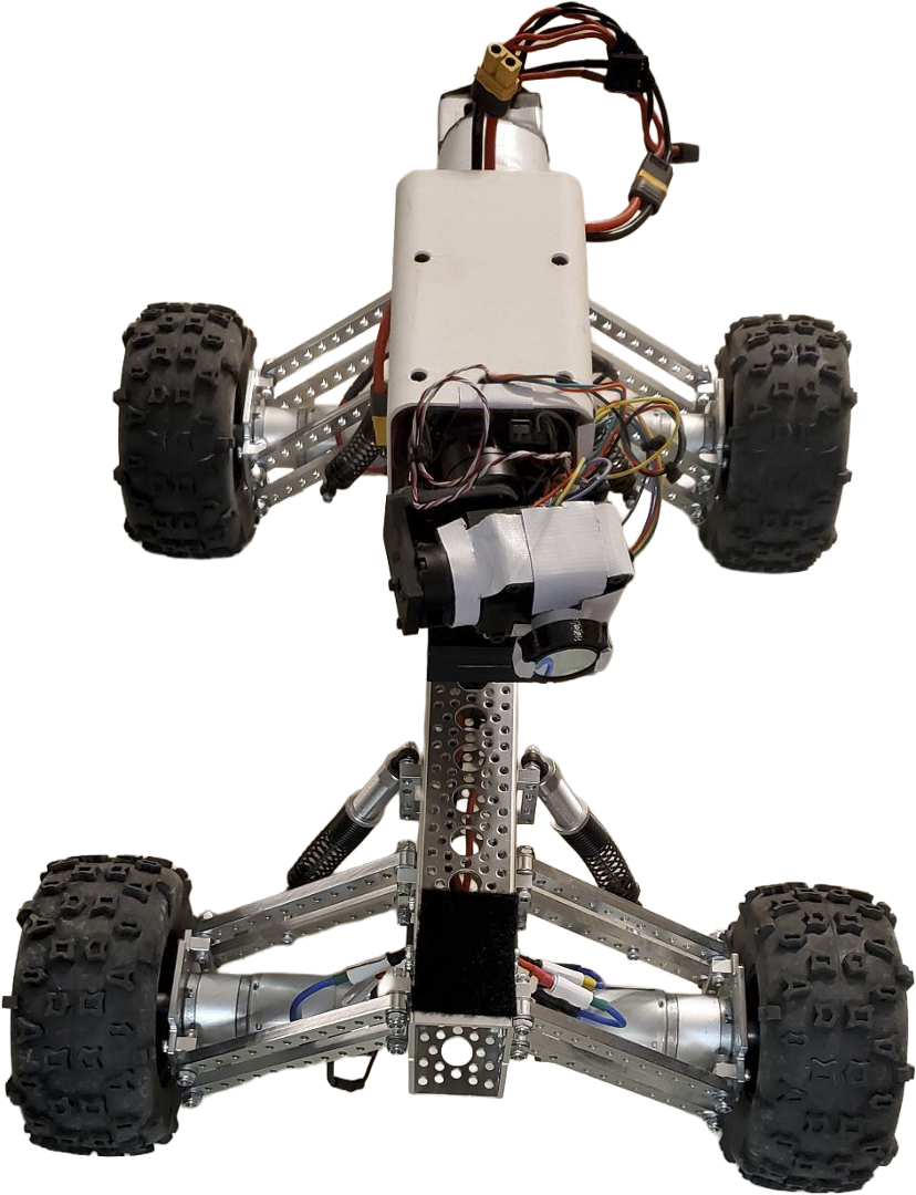 Prototype all-terrain UGV chassis with camera and suspension